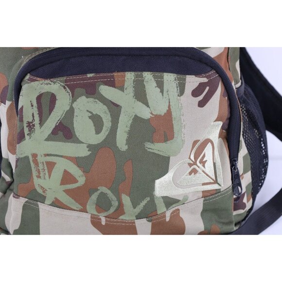 Vintage Roxy Surfing Distressed Spell Out Camouflage Backpack Book Bag Nylon main image 12